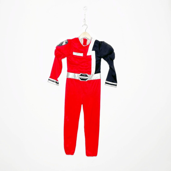 Disney Store red Power Ranger jumpsuit costume padded muscles kids medium 8-10 - Picture 1 of 7